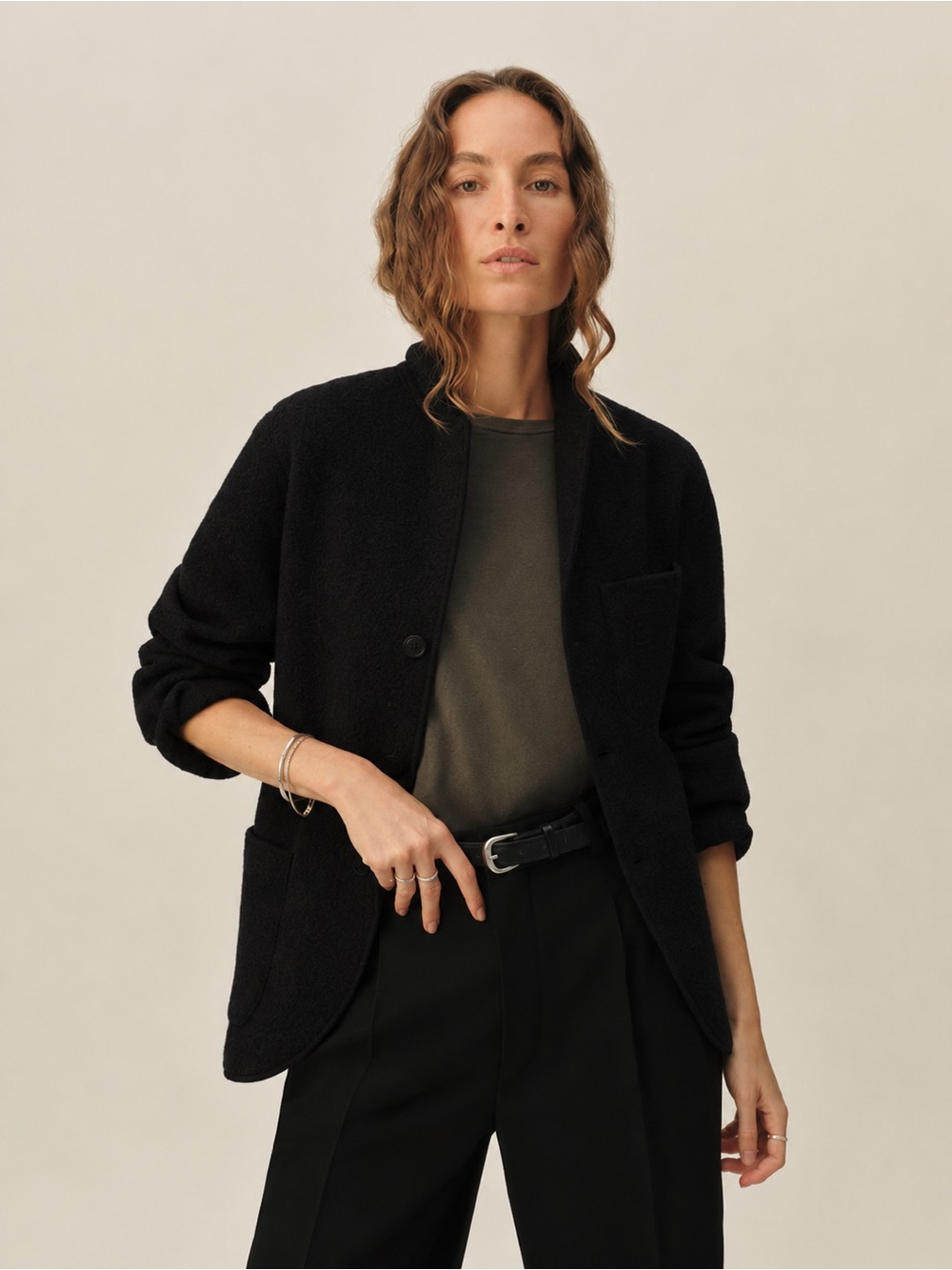 Buck Mason Black Felted Merino Wool Chore Coat Size XS EUC